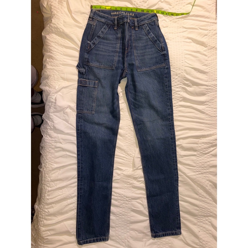 American Eagle High Waist Carpenter Jeans Medium Straight Leg Utility 29 T06-05